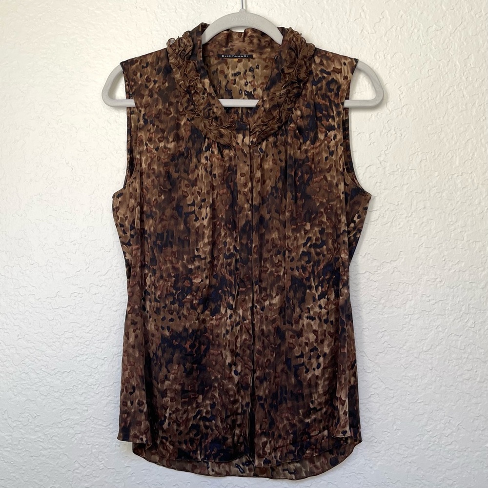 Elie Tahari Sleeveless Animal Print Blouse